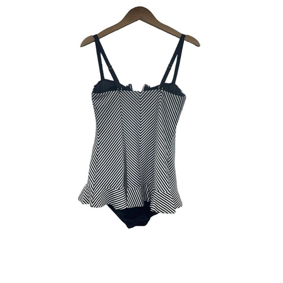 Spanx Swimsuit Womens 12 Black and White Striped One Piece Shaping Tutu Trim - Picture 3 of 9